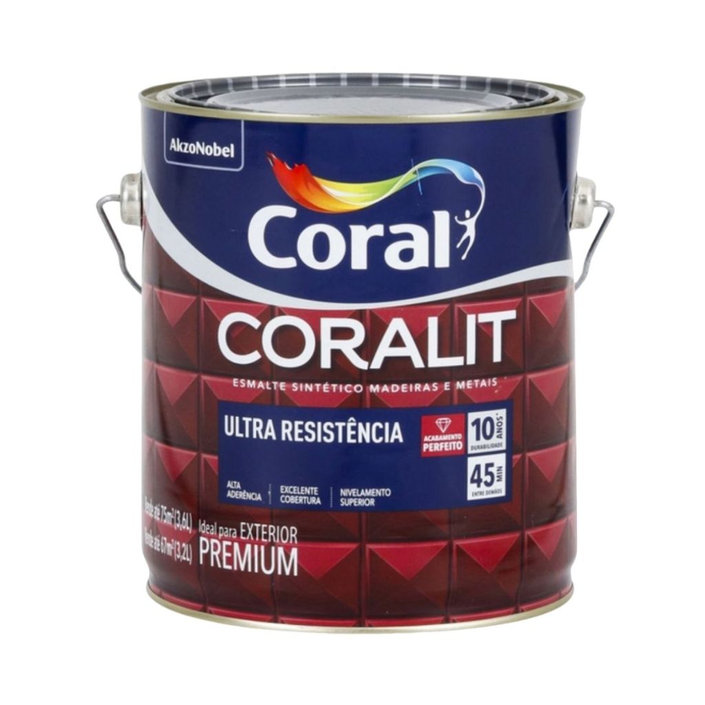 Tinta Esmalte Sintético Alto Brilho Exterior Coralit 3,6L Coral Cor Preto