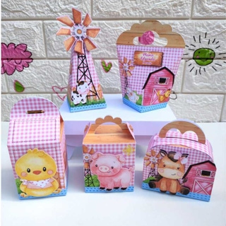 Caixas Personalizadas - Lembrancinha para Festa Infantil - Aniversário - Fazendinha Rosa Menina em Oferta na Shopee