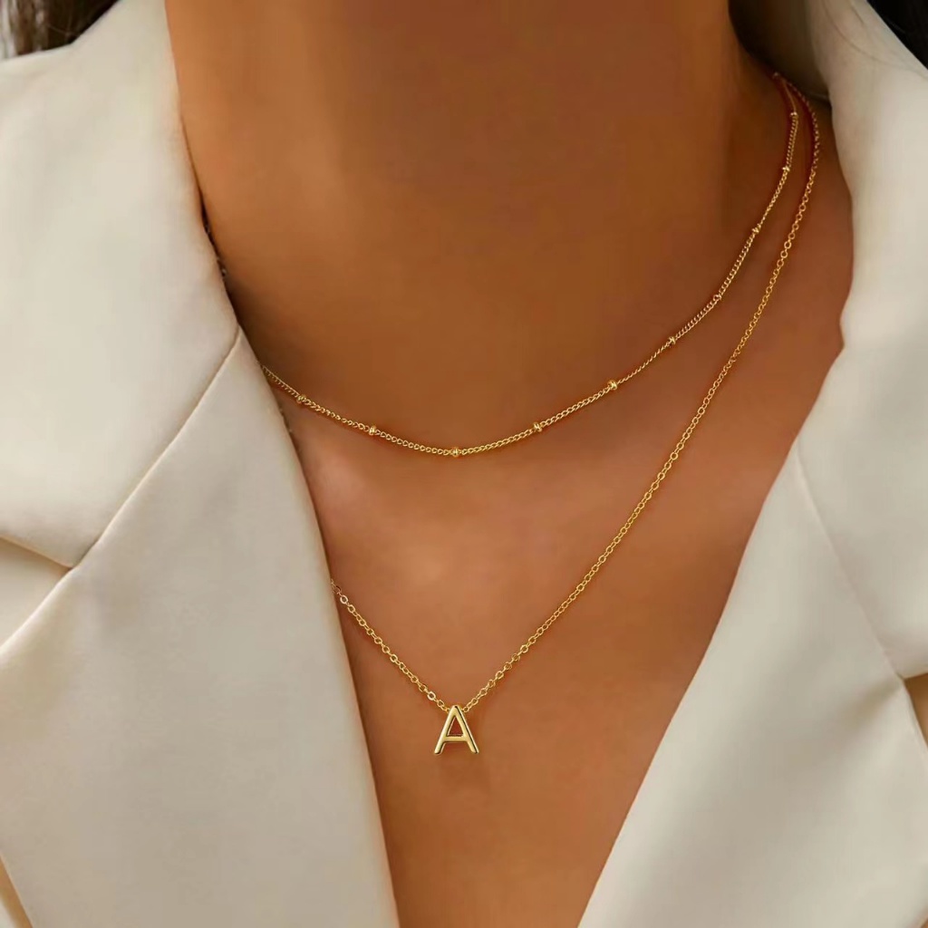 Colar Choker Duplo Inoxidável Com Pingente De Letras Inglesas Banhado A Ouro 18k