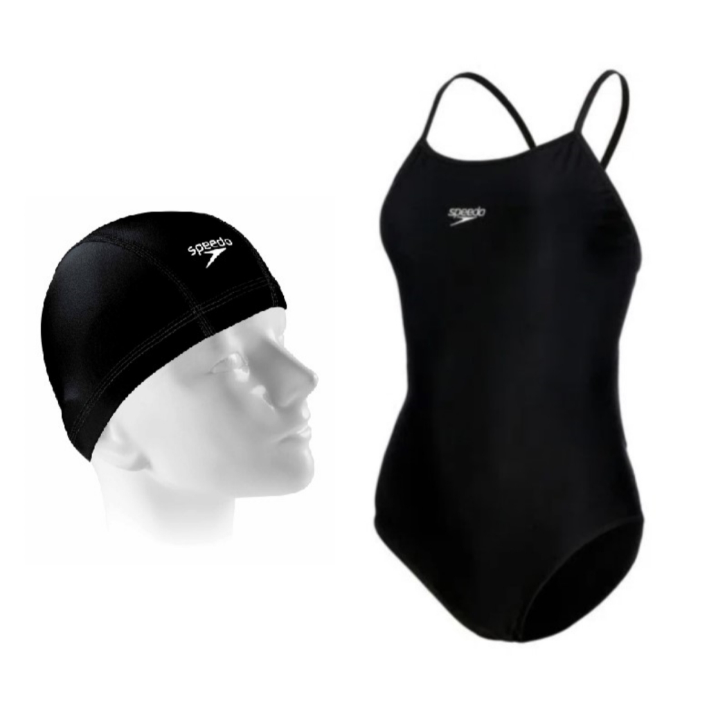 Kit Natação Speedo Maiô Skinny de Alça Lycra XtraLife Costas Abertas Adulto + Touca Xtrafit Tecido