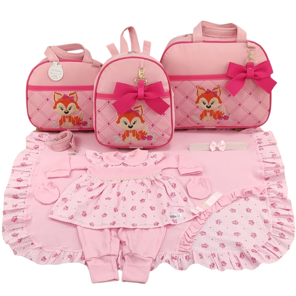 Kit Bolsa Maternidade 3 Peças Raposa Varias Cores + Saida Maternidade