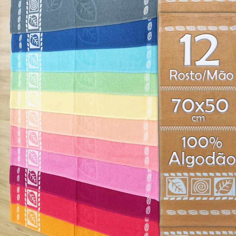 12 Unidades Toalha De Rosto Bordado em Folha Várias Cores