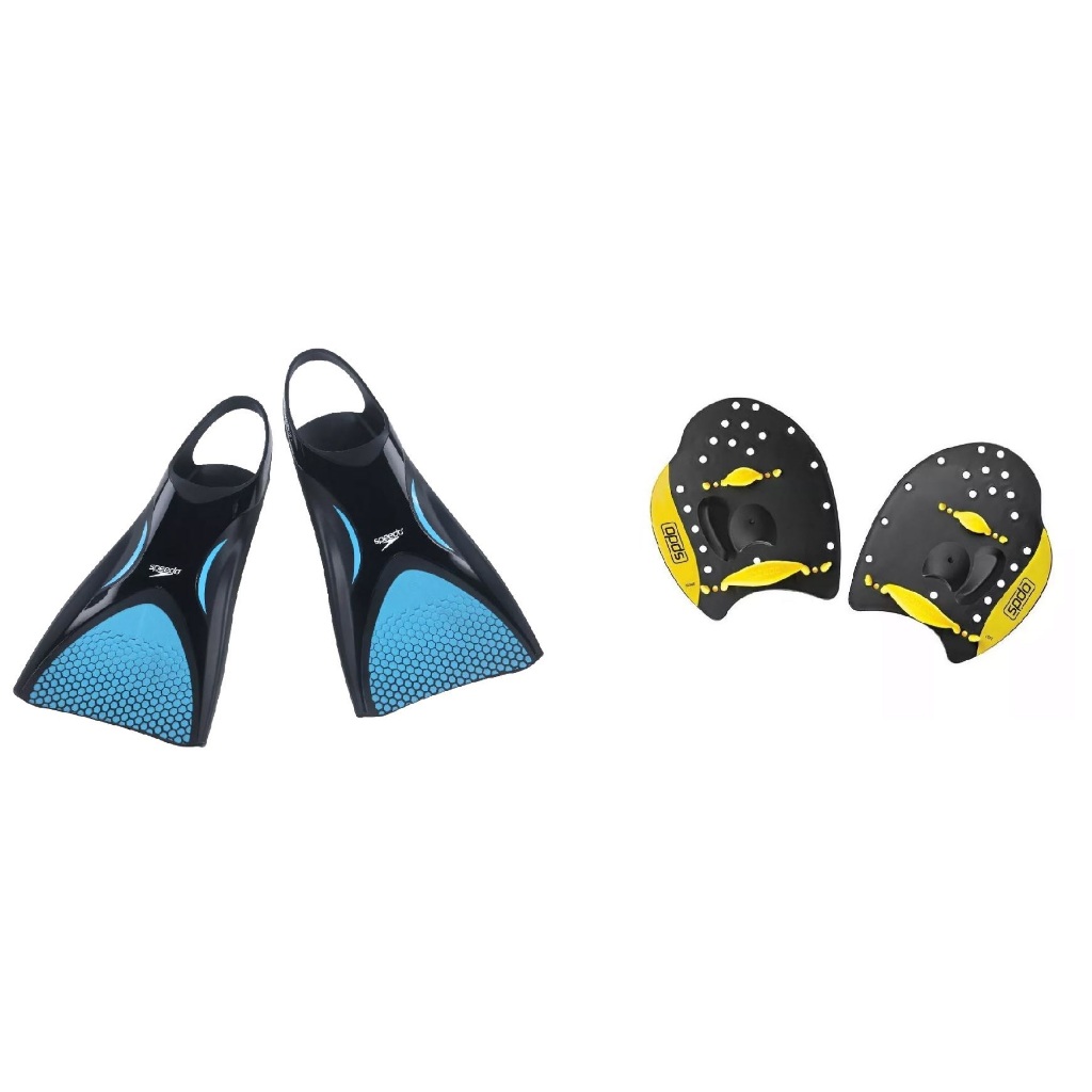 Kit Natação Speedo Nadadeira Power Fin Pé de Pato + Palmar Power Paddles