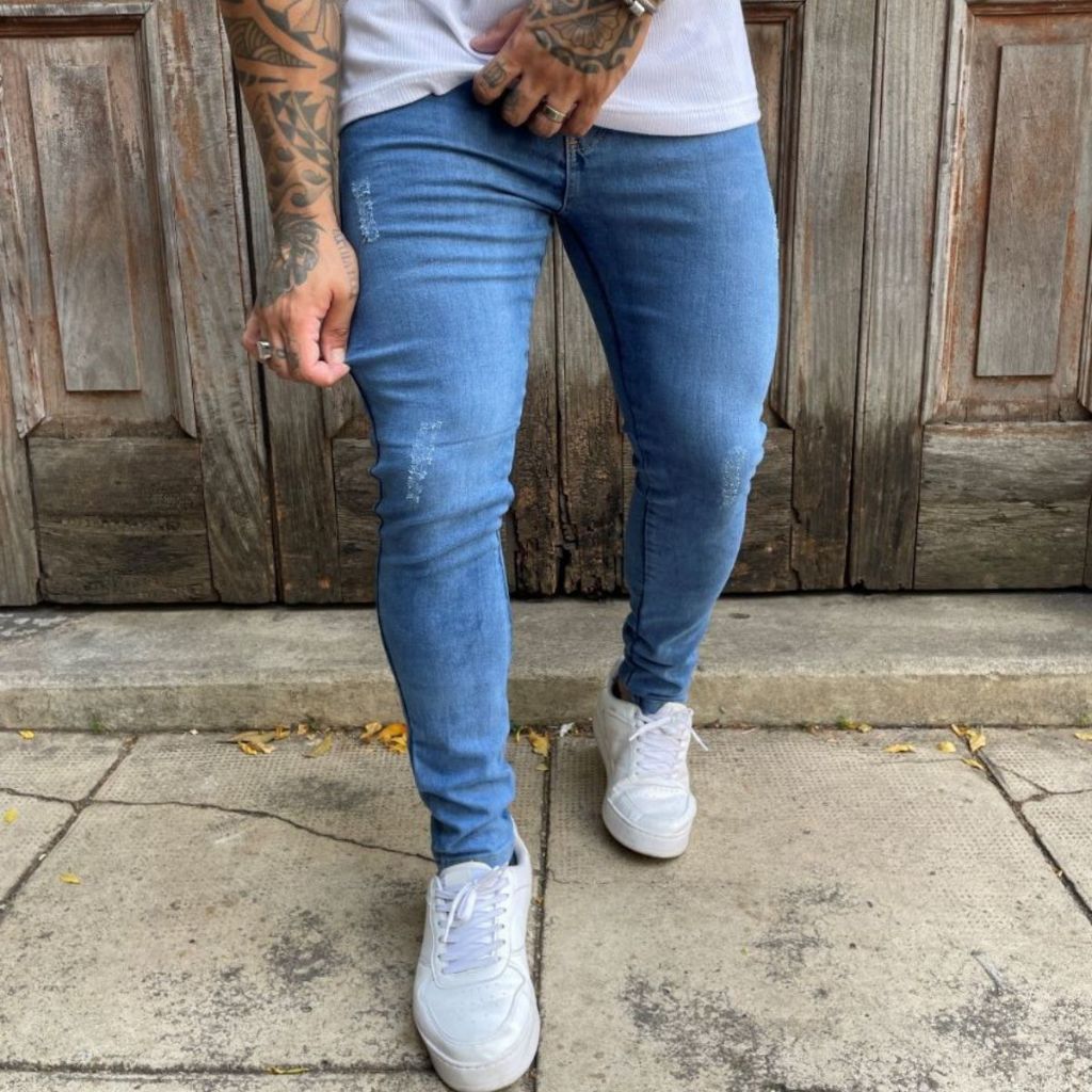 Calça Masculina Jeans Skinny Slim Com Elastano Casual Azul Lançamento