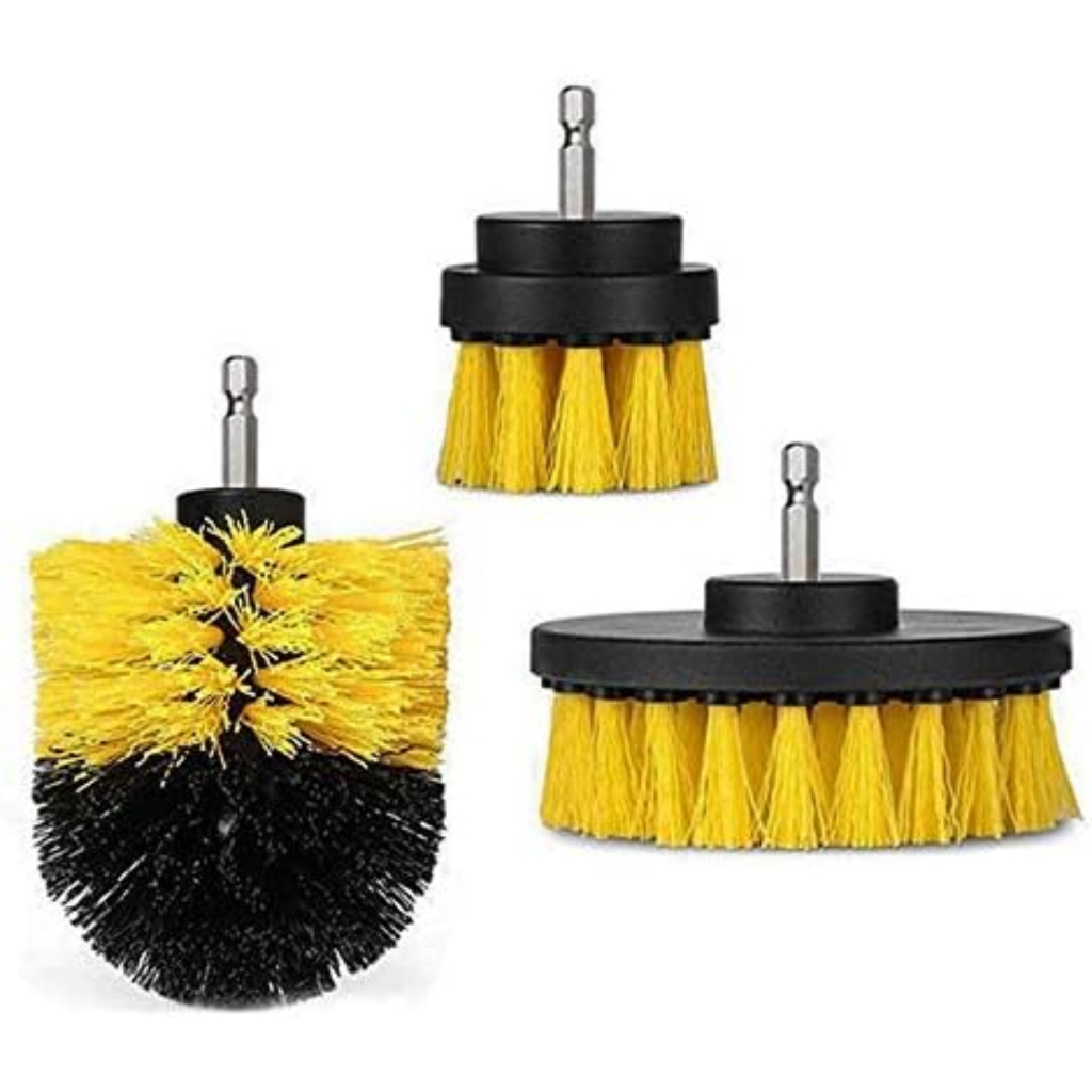 Kit Escova Limpeza Pesada Sofá Roda Carro Moto Barco Lava Rápido p/ Parafusadeira e Furadeira