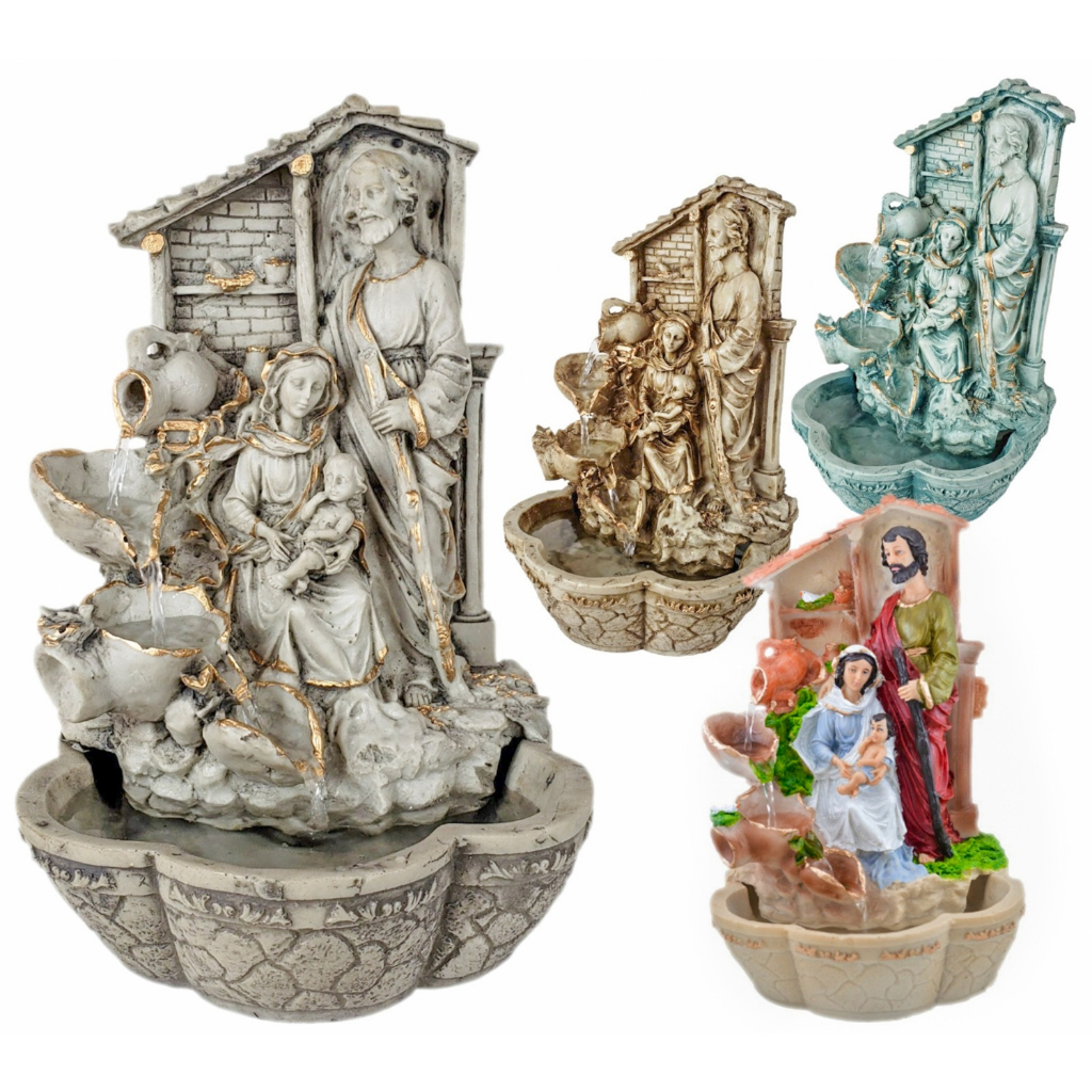 Fonte Sagrada Familia Maria Jesus Jose 4 Quedas Cascata De Água Decorativa Em Resina
