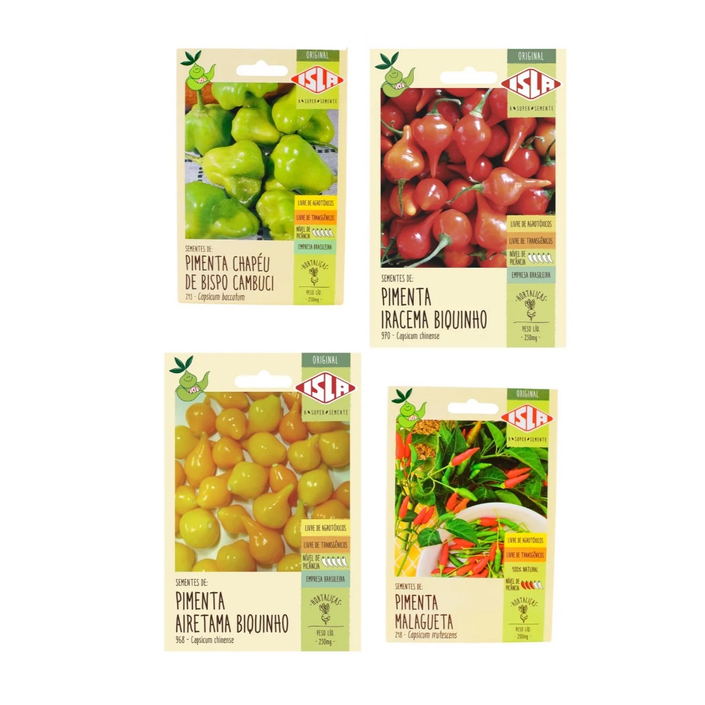 Kit Sementes de Pimenta Malagueta +Biquinho Amarela + Biquinho Vermelha+ Chapéu de Bispo Cambucí