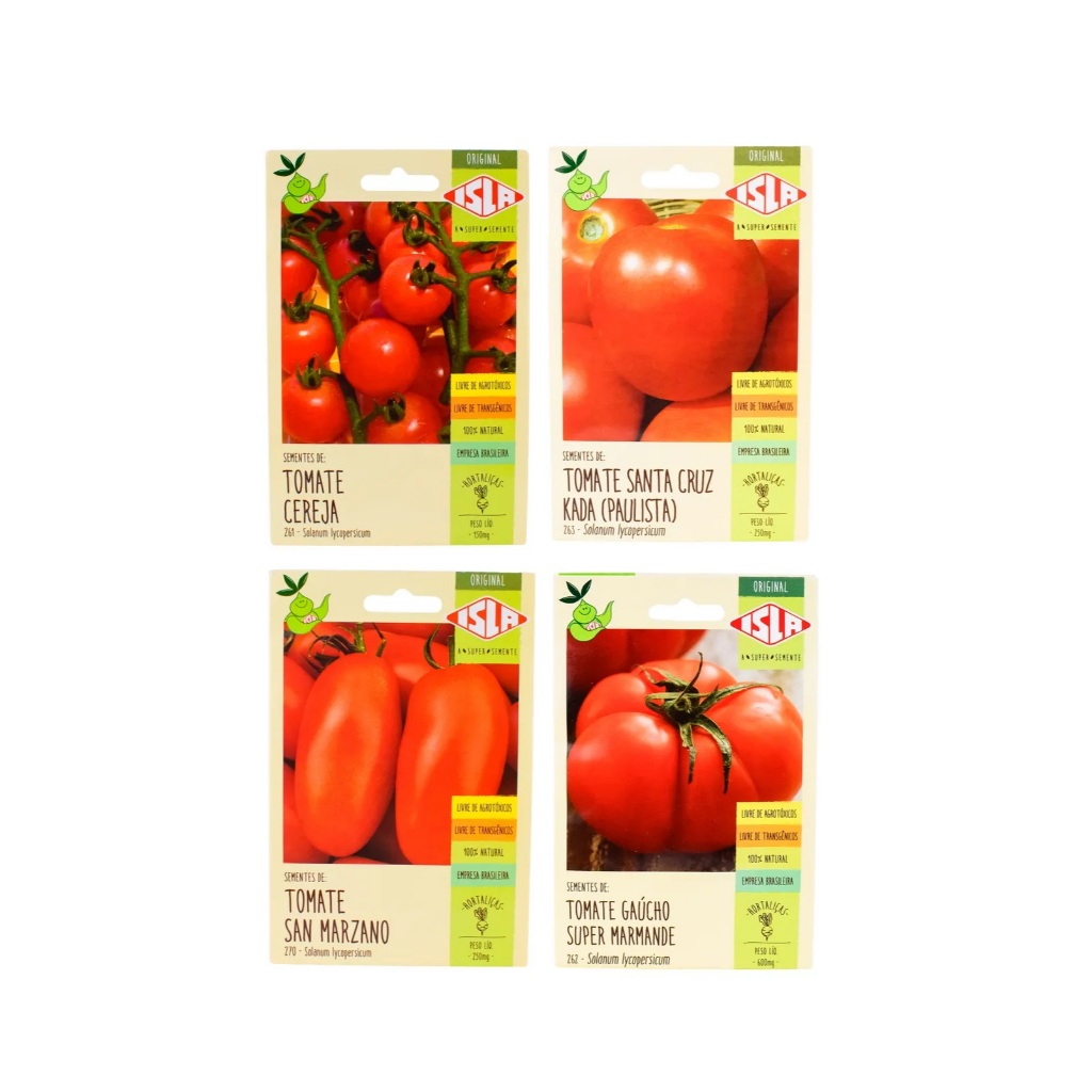 Sementes De Tomate San Marzano + Tomate Cereja + Tomate Santa Cruz +Tomate Gaucho Super Marmande em Oferta na Shopee