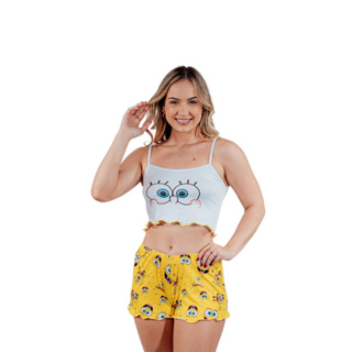 Pijama VIRGÍNIA BOB ESPONJA Short Dool Feminino ROUPA de DORMIR Gota de Sonho em Oferta na Shopee