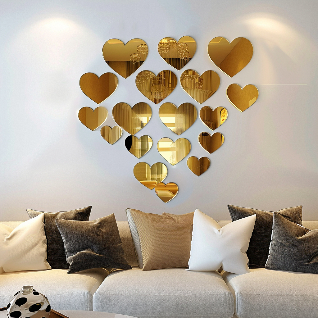 Kit 5 Corações Decorativos Espelhados Dourados Prateados Rosé Acrilico - Espelho Coração de Parede em Oferta na Shopee