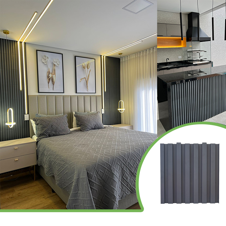 Kit 4m² Painel Ripado Cinza Escuro 30x30 - 44 peças | Anti-impacto | Autocolante