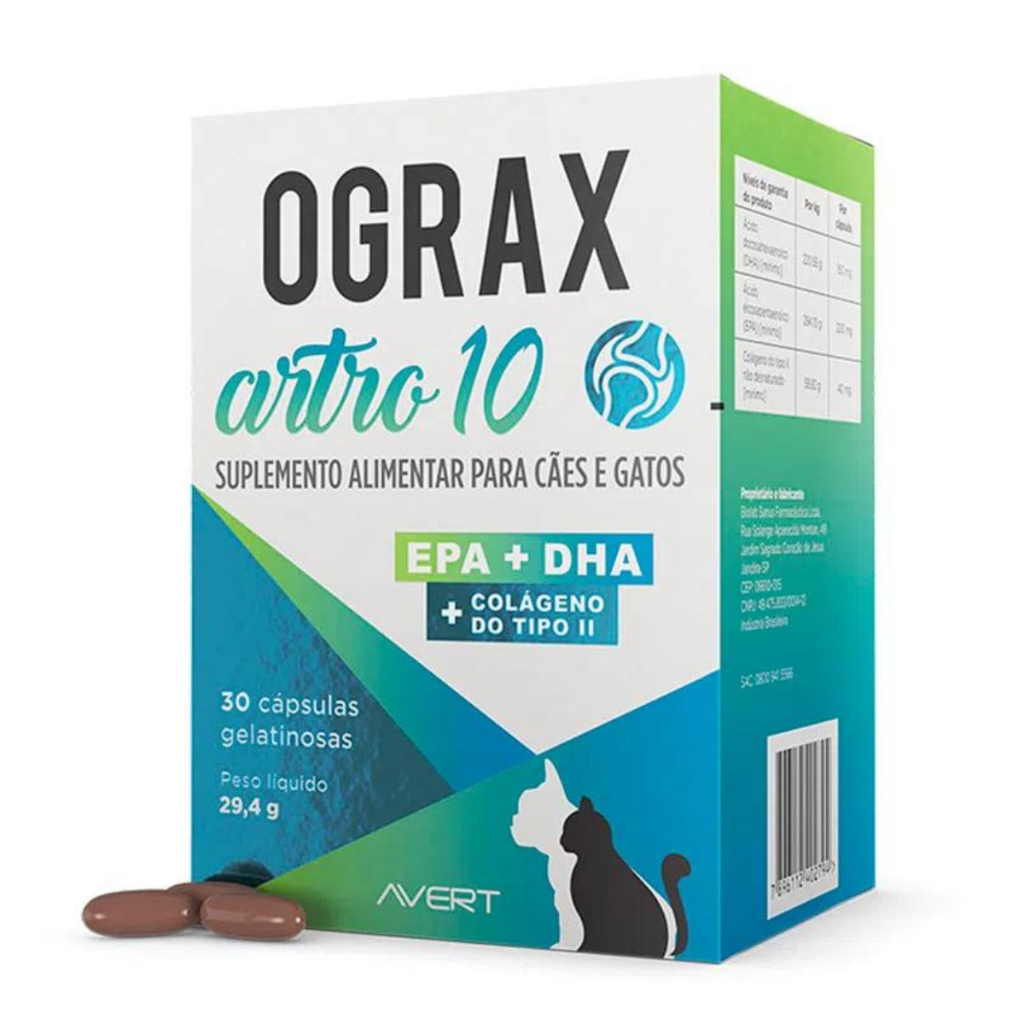 Ograx Artro 10 – Suplemento Alimentar para Gatos até 5kg – 30 Cápsulas