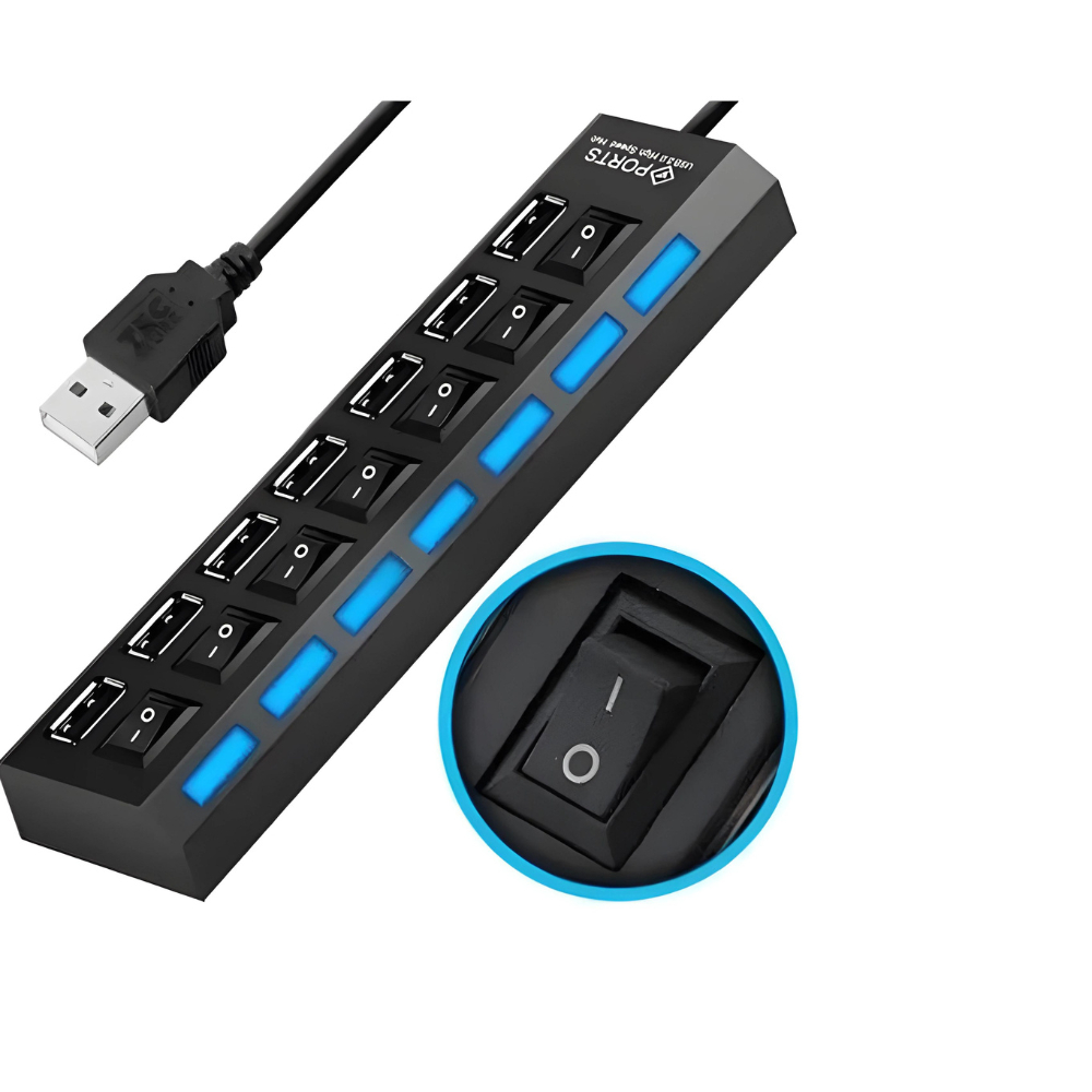 Hub De Usb 7 Portas 2.0 Hd Extensor ultra rapido Pen Drive E LED  Converter Expansor Para Pc Computador Notebook