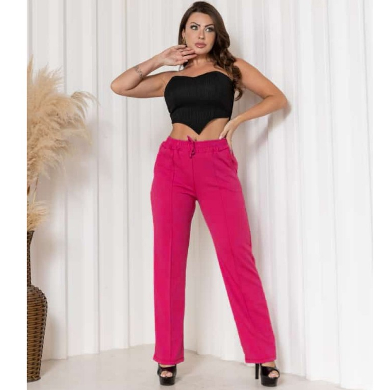 Calça Rosa/Pink linho confortável Quentinha Macia Confortável Aconchegante Tecido natural Alta qualidade Versátil Elegante Estilosa Leve Suave Prática Moda Casual Clássica Feminina