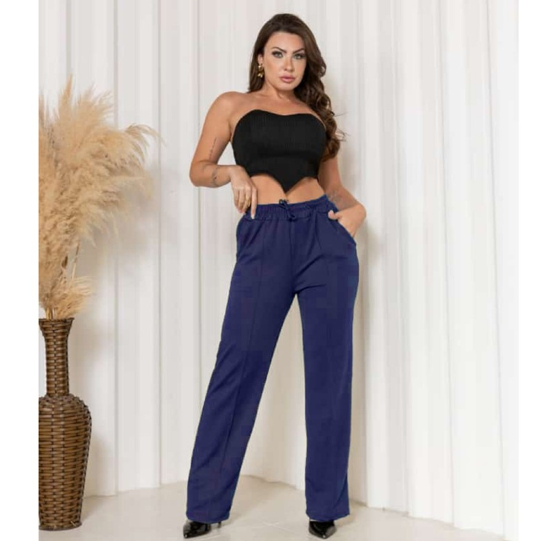 Calça Azul Marinho linho confortável Quentinha Macia Confortável Aconchegante Tecido natural Alta qualidade Versátil Elegante Estilosa Leve Suave Prática Moda Casual Clássica Feminina