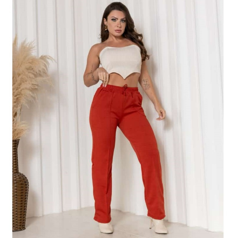 Calça Laranja/Terracota linho confortável Quentinha Macia Confortável Aconchegante Tecido natural Alta qualidade Versátil Elegante Estilosa Leve Suave Prática Moda Casual Clássica Feminina