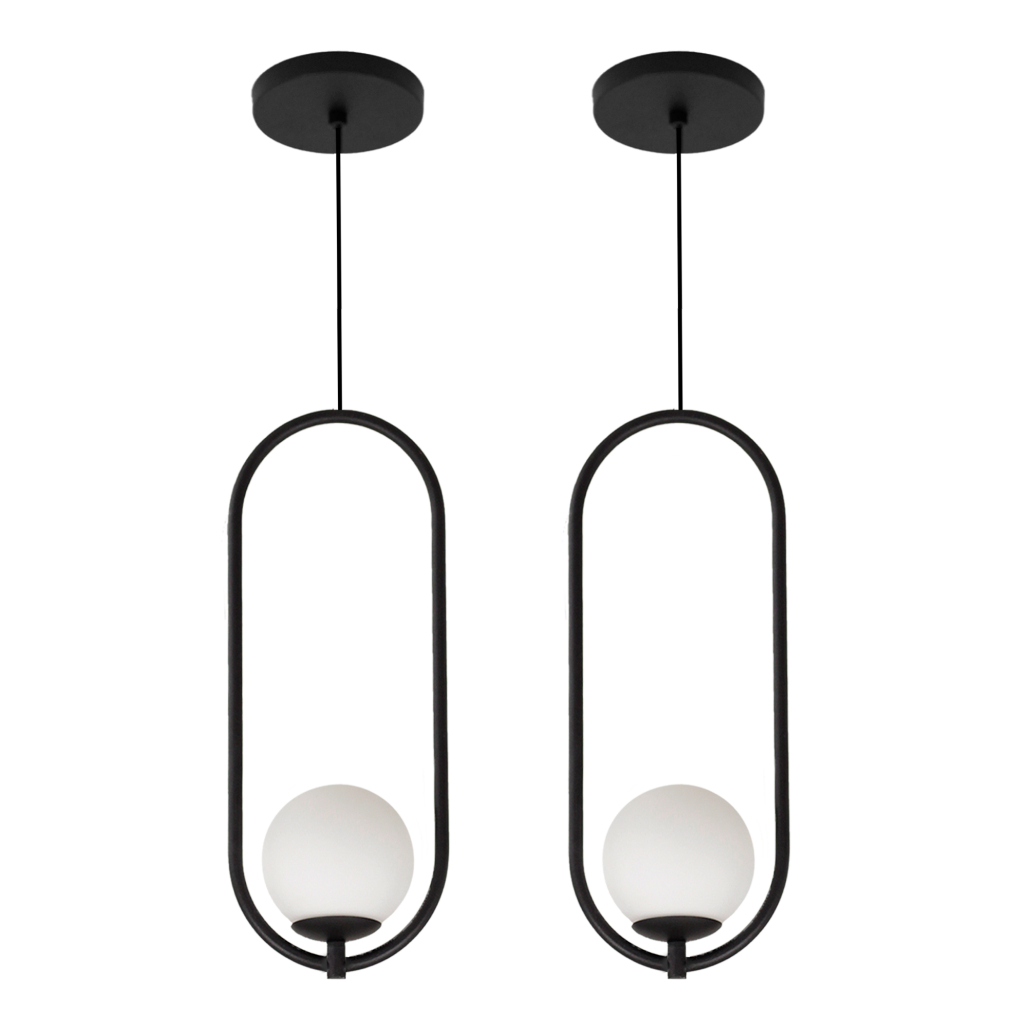 Kit 2 Luminaria Pendente Teto Lustre Arco Globo Quarto Preto