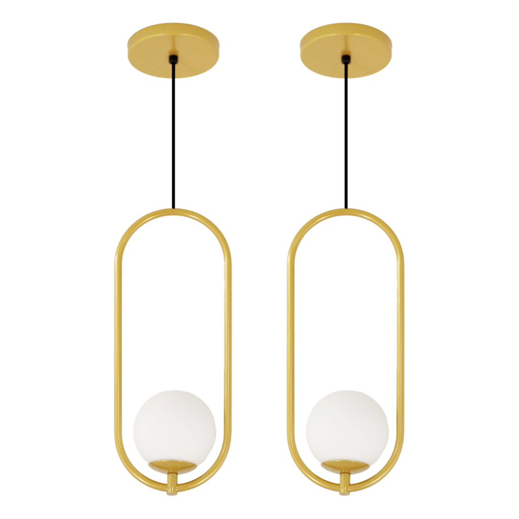 Kit 2 Luminarias Pendente Arco Globo Vidro Sala Cama Dourado em Oferta na Shopee