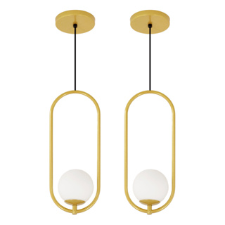 Kit 2 Luminarias Pendente Arco Globo Vidro Sala Cama Dourado em Oferta na Shopee