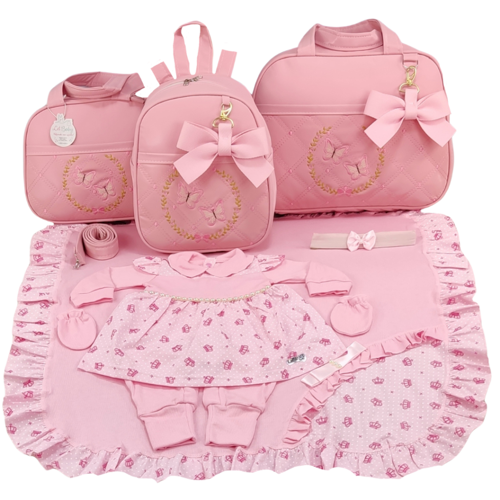 Kit Bolsa Maternidade Menina Varias Cores Borboleta + Saida Maternidade em Oferta na Shopee