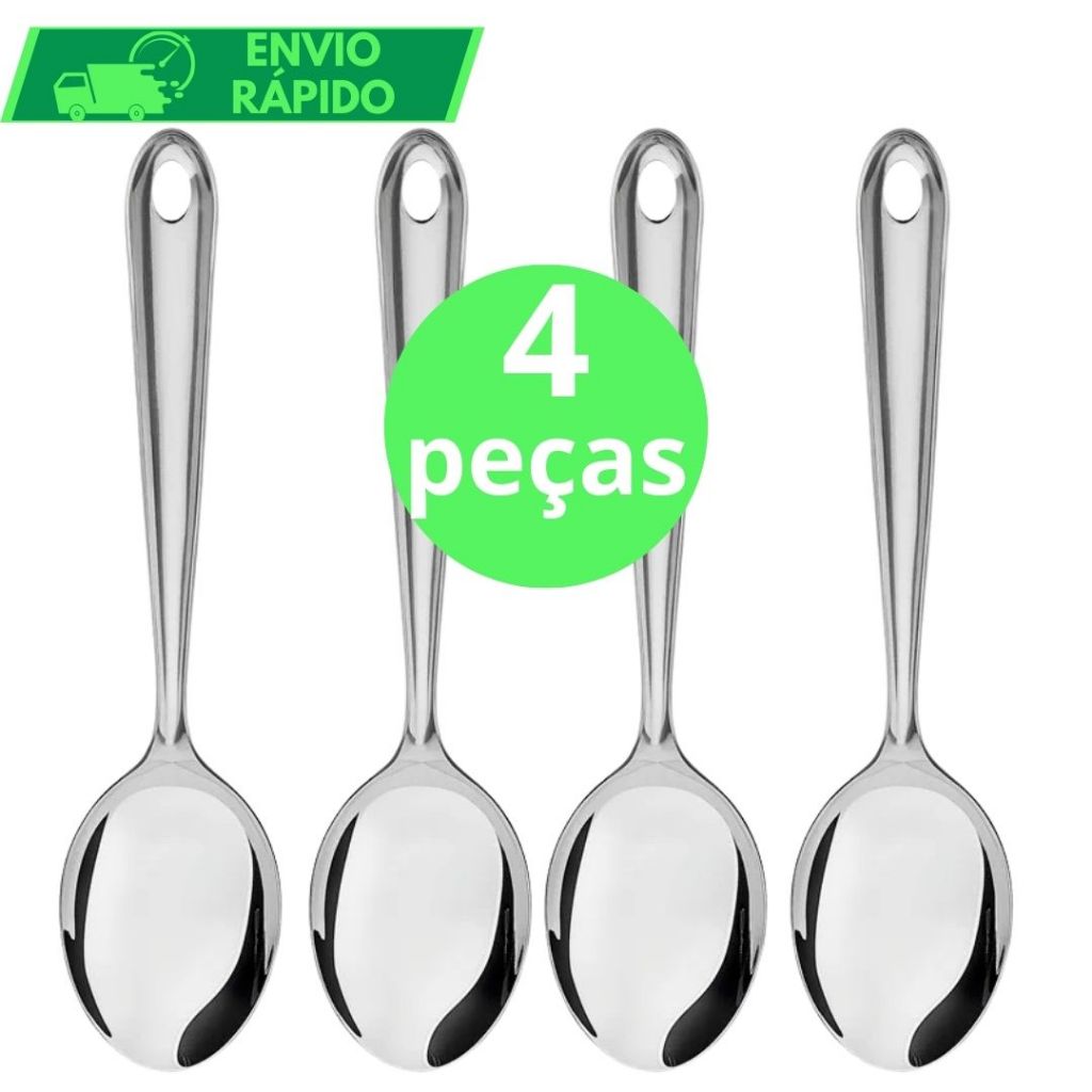 KIT 4 Colher de Arroz GRANDE 100% Aço Inox Cabo Longo de Servir Arroz Sopa Pure para Casa Restaurante Buffet