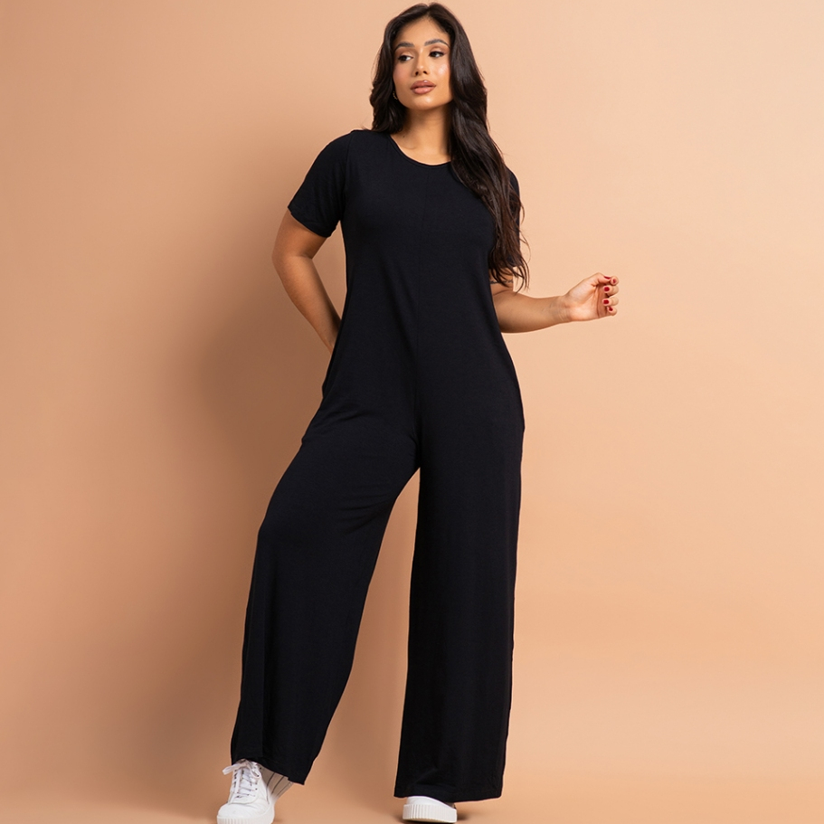 Dinelli Macacão Feminino longo Casual soltinho Com Manga Curta em Oferta na Shopee