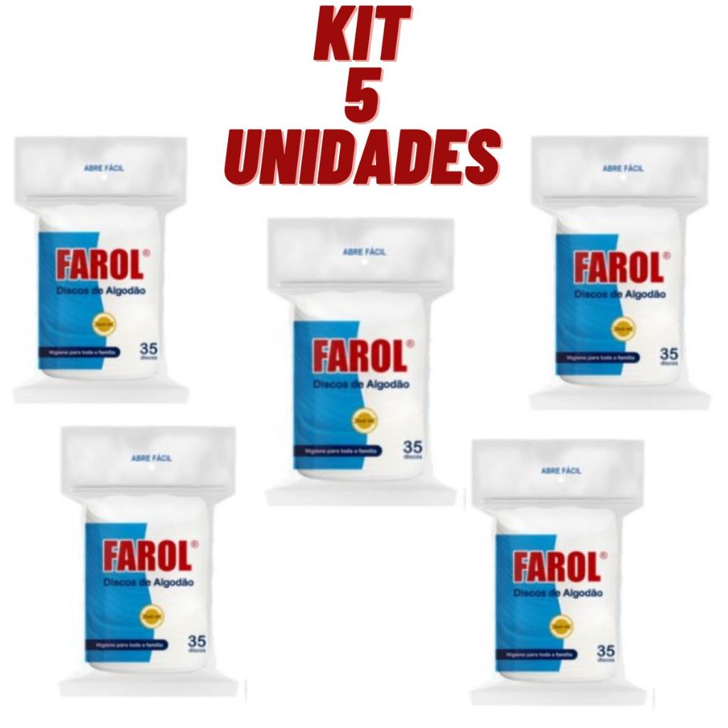 Kit 5 Algodão Hidrófilo Disco Farol 35 Unidades Limpeza Facial Maquiagem Estética Algodão De Disco