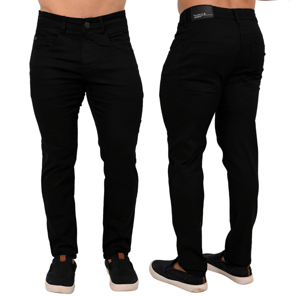 Calça Jeans Masculina Slim Elastano Tradicional Básico Social Preto Premium Jeans  Rodeio  Elegância