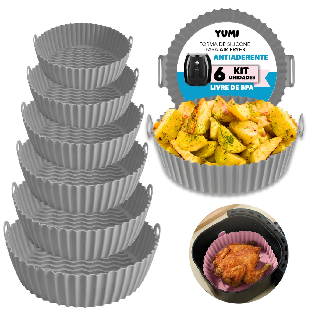 6 Peças/Conjunto  Forma Cesto Assadeira Redonda Silicone Air Fryer Fritadeira Alça Yumi Garantia 1 Ano Vários Tamanhos em Oferta na Shopee