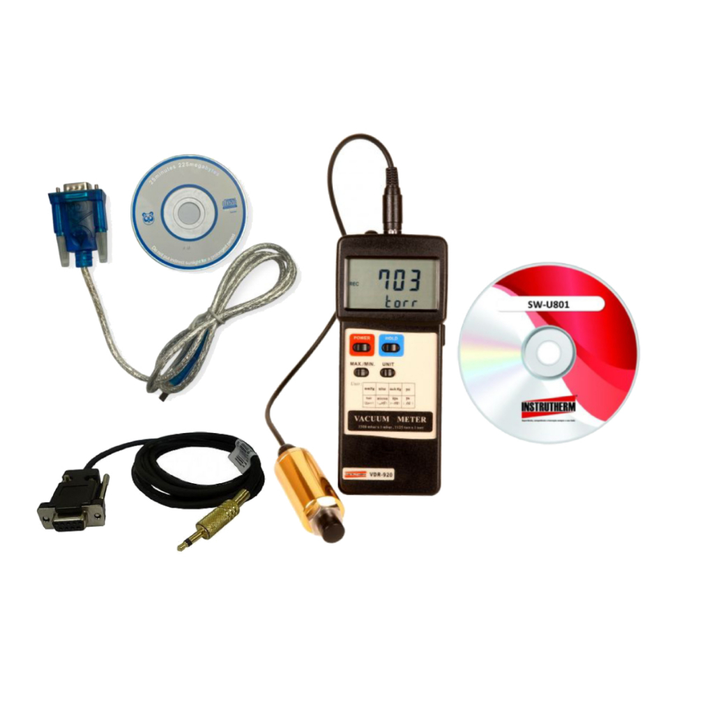 Kit Vacuômetro Digital Vácuo Pressão Sensor Rs-232 Vdr-920 Portátil Instrutherm Estojo Software Cabo