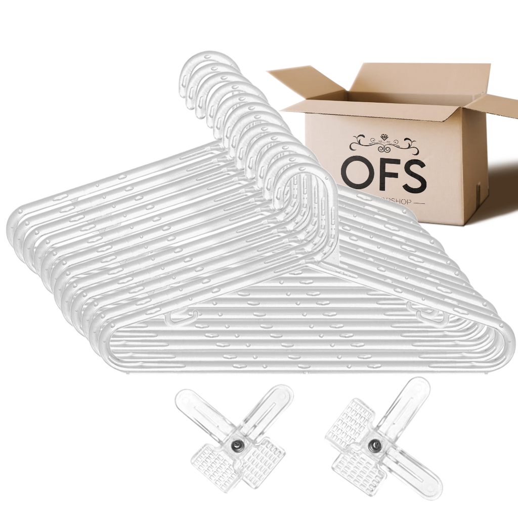 Kit 50 Cabides de Acrílico Transparente OnlyforShop® Adulto + 50 Presilhas