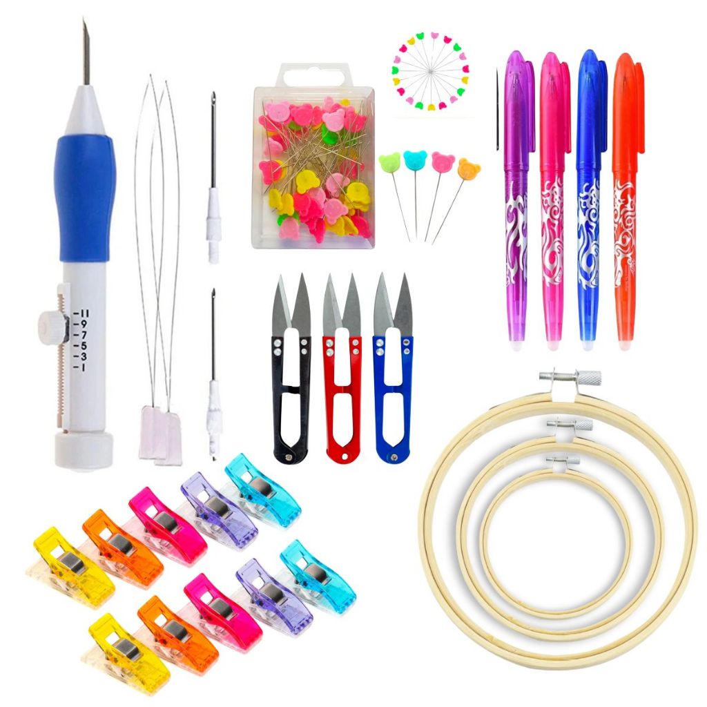 Kit Agulha Magica Caneta Bordar Ponto Russo Bastidores Caneta fantasminha alfinetes e prendedores