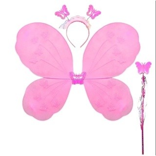 Kit Asa de Borboleta Fada com Tiara e Varinha Fantasia Infantil