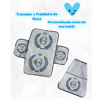 Trocador de Fralda portátil Impermeável com 2 bolsos + 01 Fraldinha de Boca Personalizado com Nome do Seu BB!!! em Oferta na Shopee
