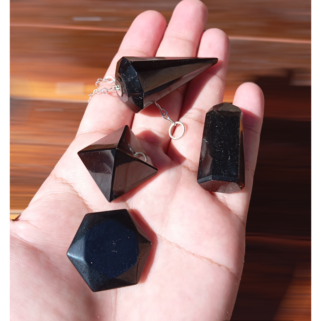 Kit obsidiana negra pêndulo ponta gerador pirâmide estrela de davi