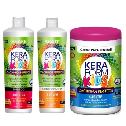 Kit 3 Unidades Skafe Keraform Kids Cachinhos Perfeitos: Shampoo+Condi 500ml + Creme de Pentear 1kg