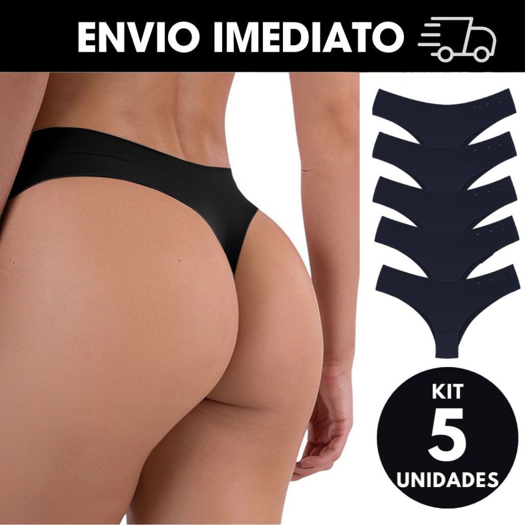 Kit 5 Calcinhas Fio Dental PRETAS Sem Costura Corte Laser Original em Oferta na Shopee