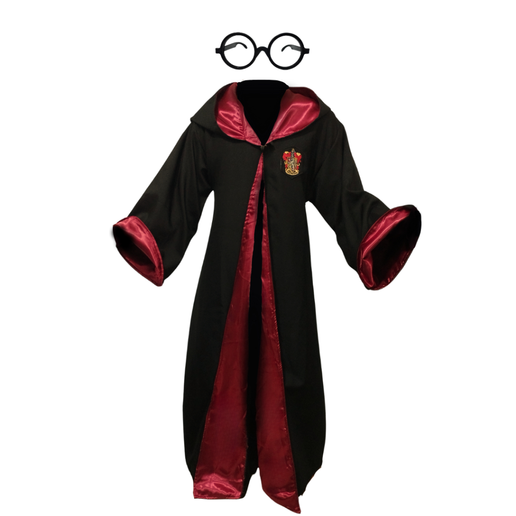 Capa Manto Fantasia Harry Potter com Óculos - Grifinória - Sonserina - Lufa Lufa - Corvinal