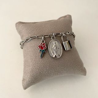 Pulseira Nossa Senhora das Graças Consagração Cadeado Rosa Prateada em Oferta na Shopee