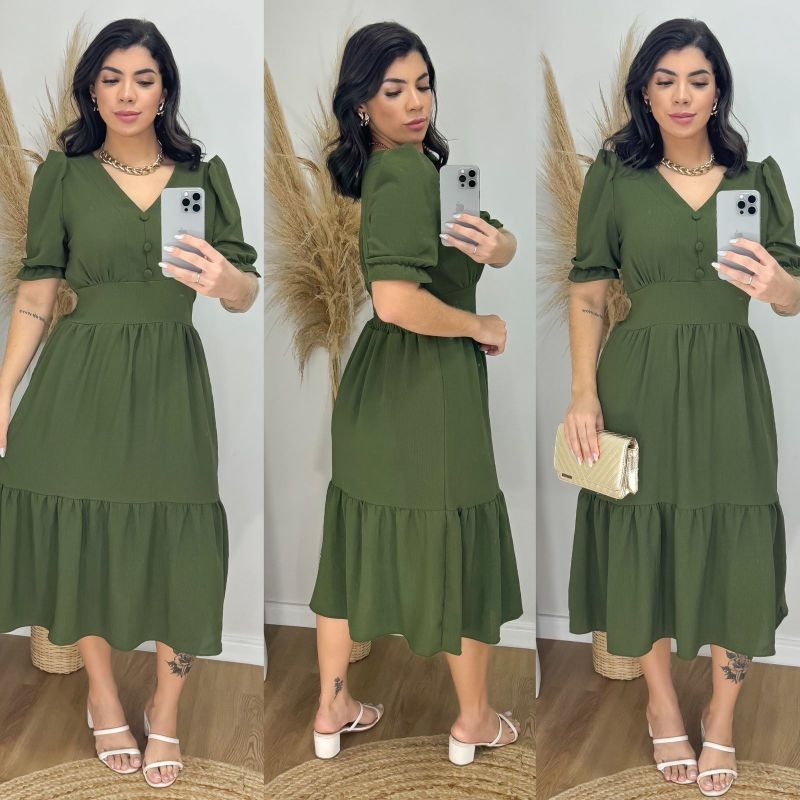 Vestido midi liso - Vestido midi duna. em Oferta na Shopee