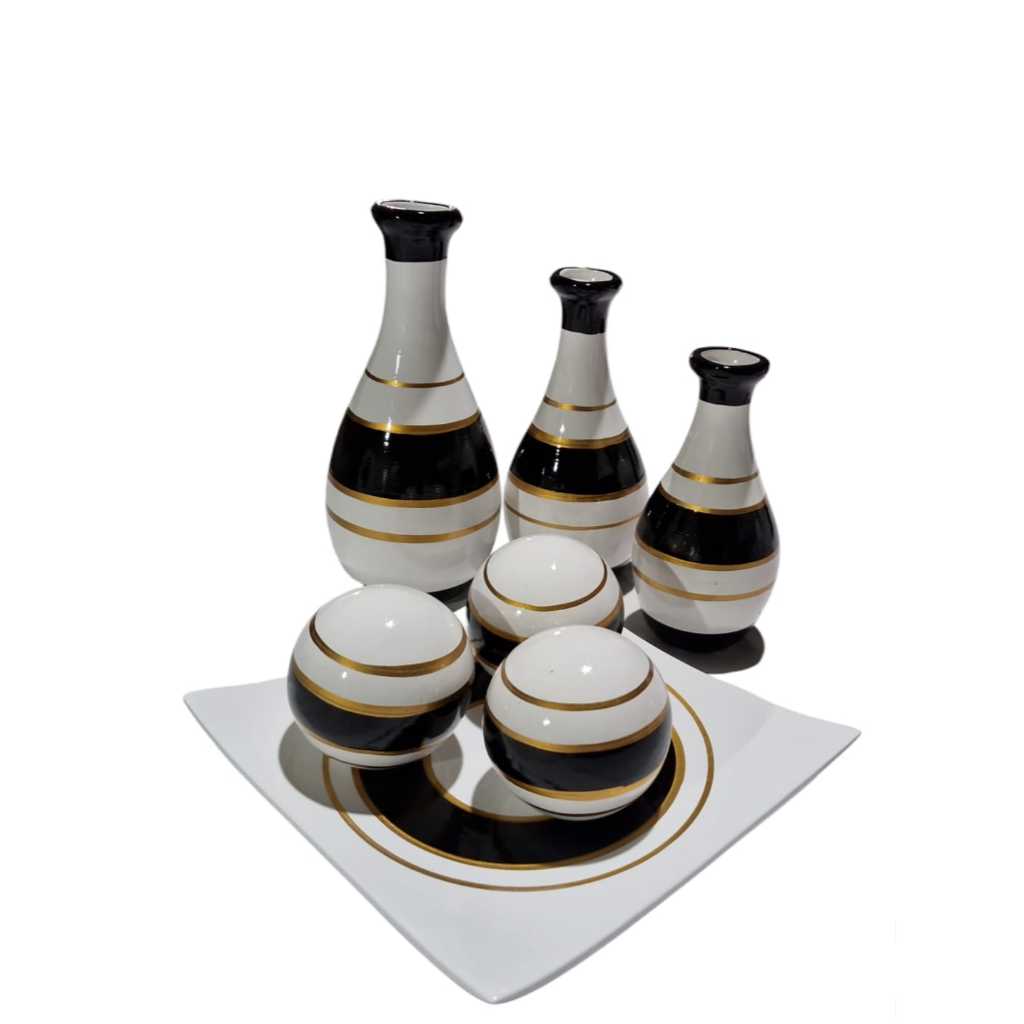 Kit 7 Vasos P/ Mesa Luxo Nicho Estante Ceramica Resistente Oferta