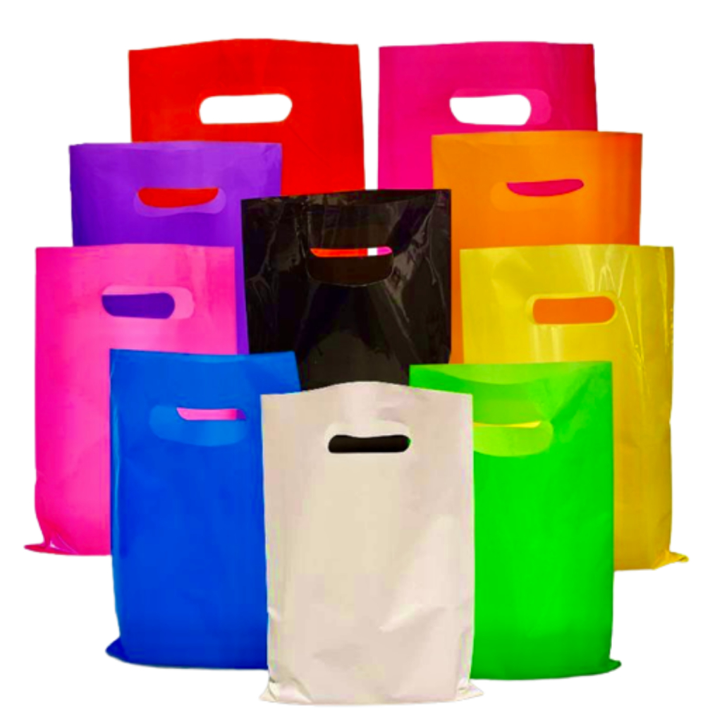 50UN Sacolas Plásticas 20x30 Alça Boca De Palhaço Pronta Entrega Várias Cores Tamanho P em Oferta na Shopee