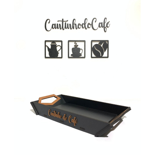 Placa cantinho do café + Bandeja de MDF 40cm x 20cm Cantinho do café