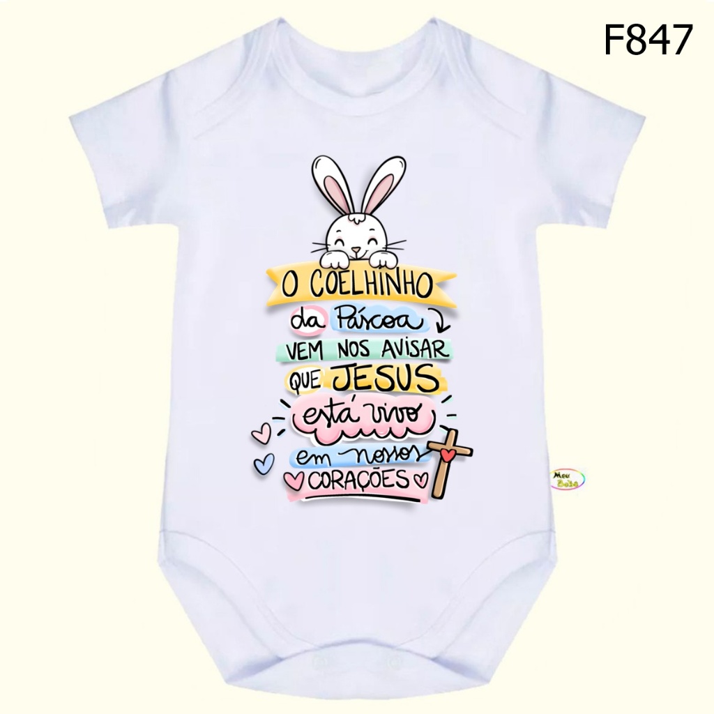 Body Bebê Frases O Coelhinho Da Páscoa Vem Nos Avisar Que Jesus Está Vivo Em Nossos Corações SF847 em Oferta na Shopee