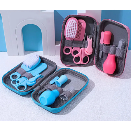Kit Cuidado Higiene Do Bebê Com Estojo 8 Peças Completo Rosa e Azul
