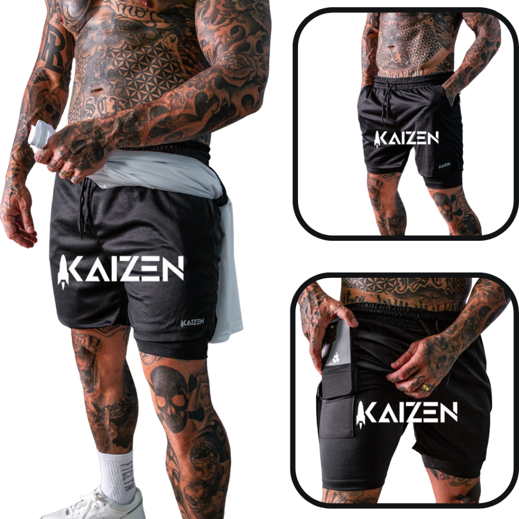 Bermuda academia masculina kaizen sports 2 em 1 com Proteçao uv