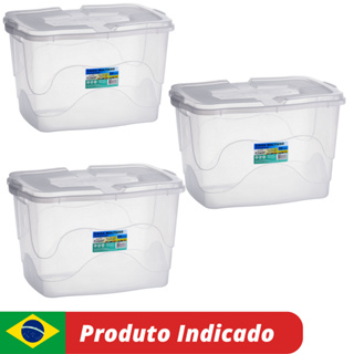 Kit 3 Caixas 34 Litros Organizadora Cesto Multiuso Com Tampa Caixa Reforçada De Plástico em Oferta na Shopee