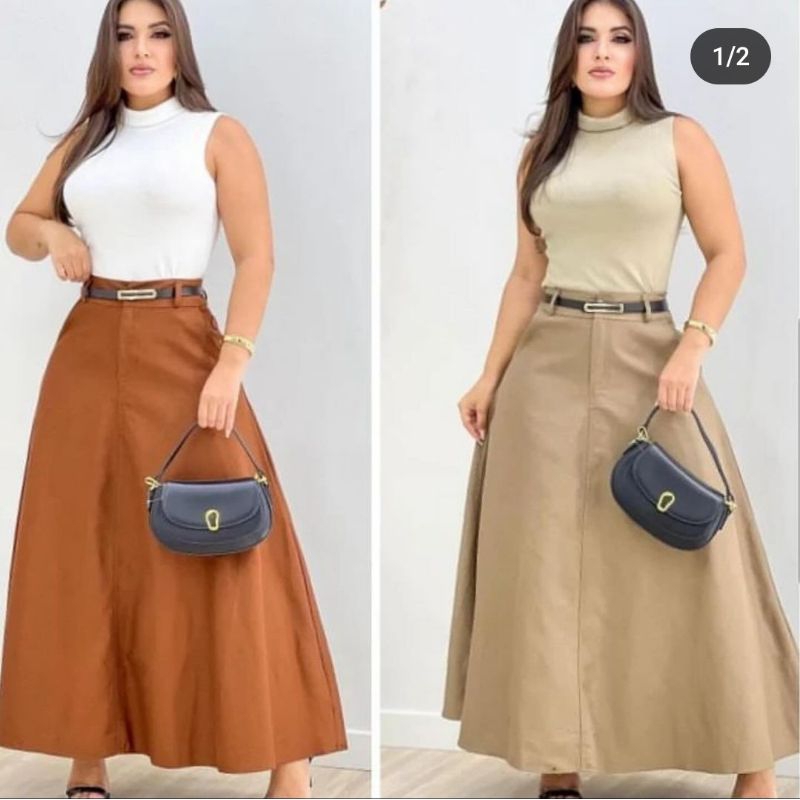 Saia Alfaiataria Feminina Longa Moda Feminina com Cinto de Couro