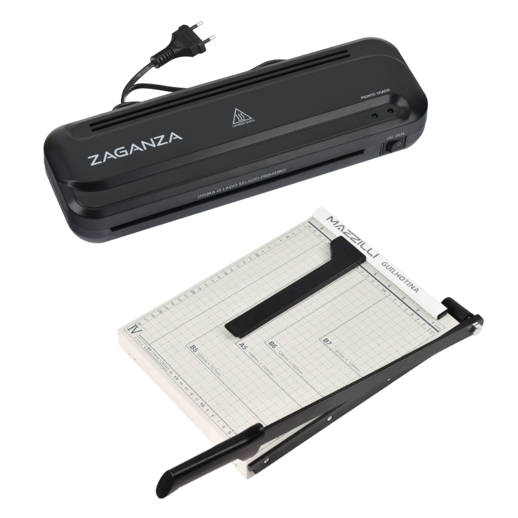 Kit Máquina Laminadora A4  + Guilhotina Trava 10 Folhas