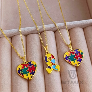 Colar Folheado Adulto TEA Veneziano ou Corrente com Coração e Laço Símbolo do Autismo em Dourado em Oferta na Shopee